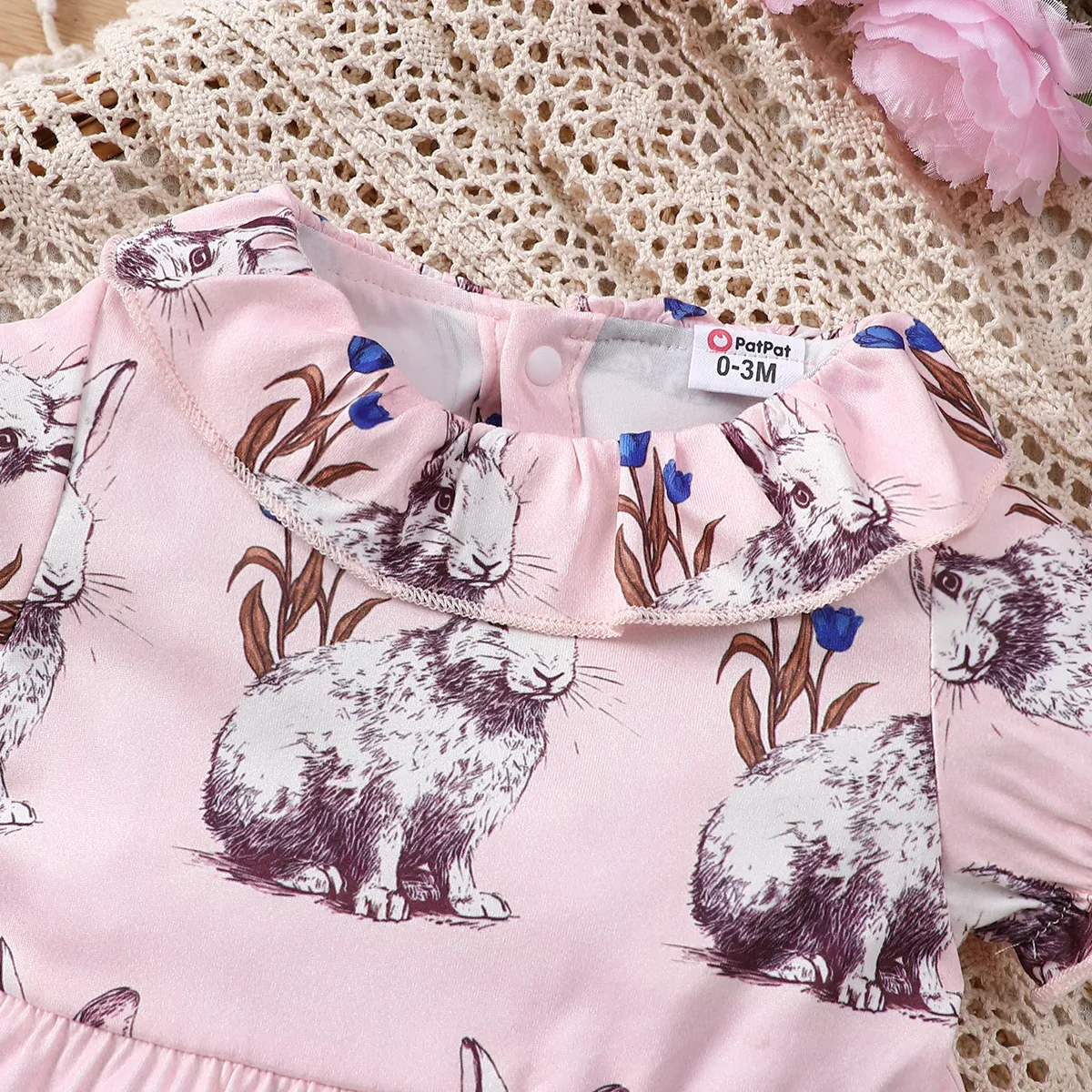 Baby Girls Easter Bunny Ruffle Jumpsuit  Pink big image 1