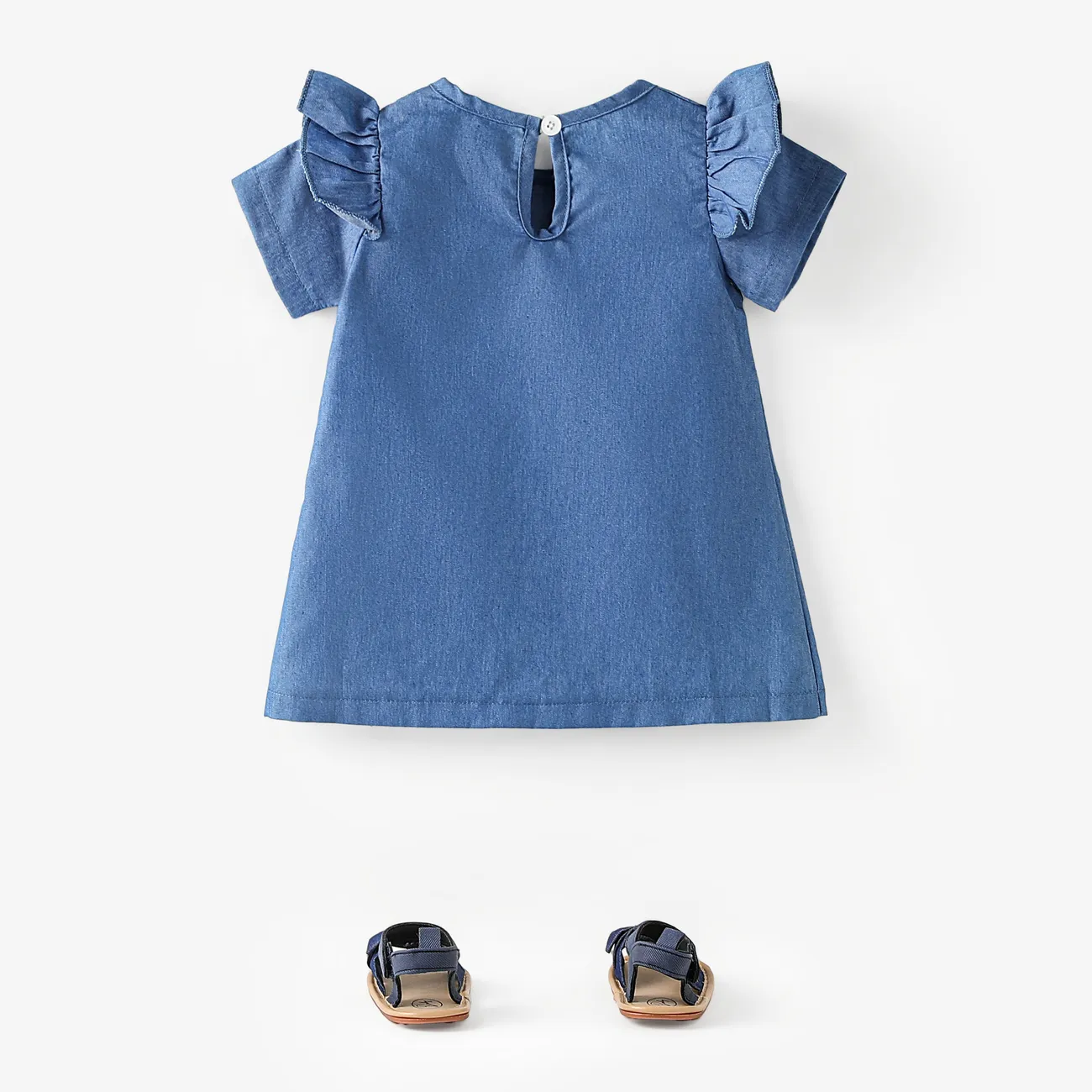 Baby Girl Cute Cat Print Ruffled Short-sleeve Dress  Blue big image 1