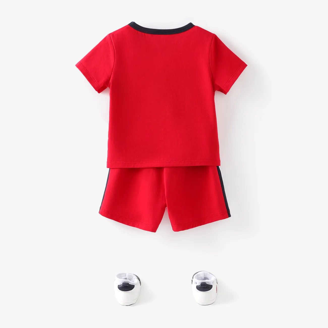 Baby Boy 2pcs Colorblock Tee and Shorts Set Red big image 1