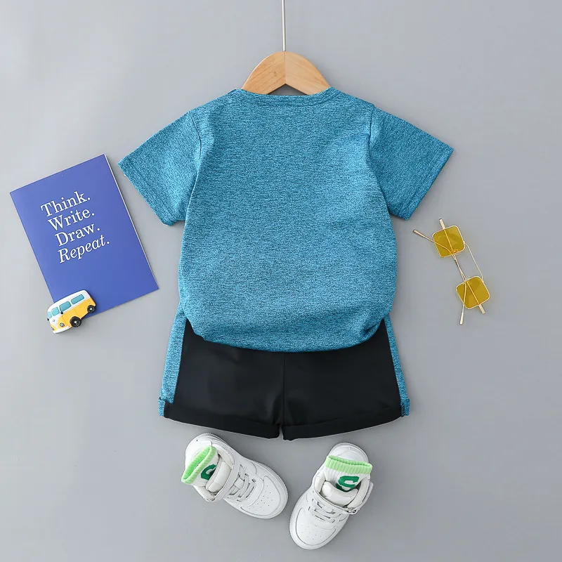 2 pièces Enfant en bas âge Garçon Sportif ensembles de t-shirts Turquoise big image 1