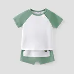 Bebé Niño/Niña 2pcs Conjunto de Camiseta y Pantalones Cortos de Color Sólido  verde frijol claro