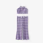 Toddler Girl 2pcs Casual Gradient Stripes Print Camisole and Pants Set  Purple