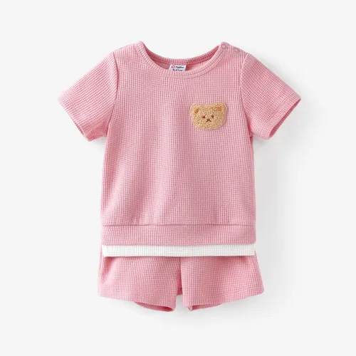 Bebé/Niño Pequeño/Niña 2pcs Conjunto de Camisetas y Pantalones Cortos Bordado de Oso