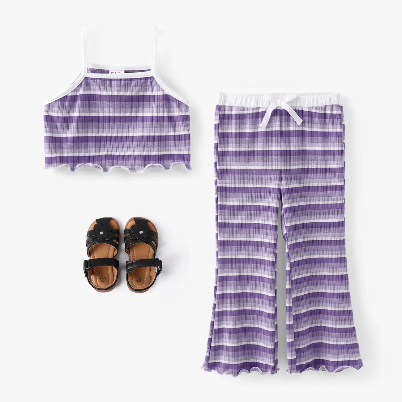 Toddler Girl 2pcs Casual Gradient Stripes Print Camisole and Pants Set  Purple big image 1