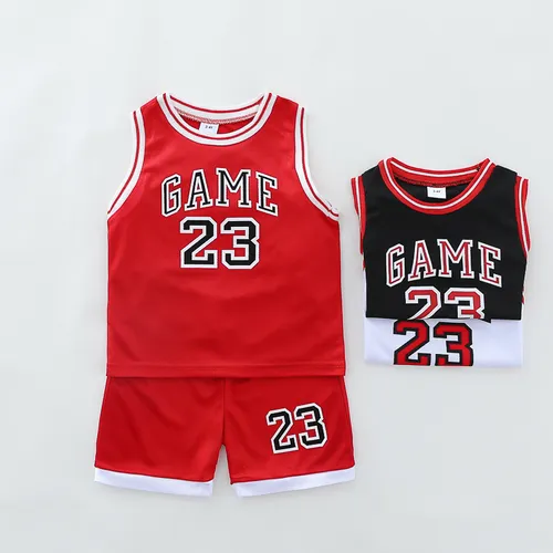 2pcs Toddler Boy Sporty Basketball Vast and Shorts Set with Letter Print 