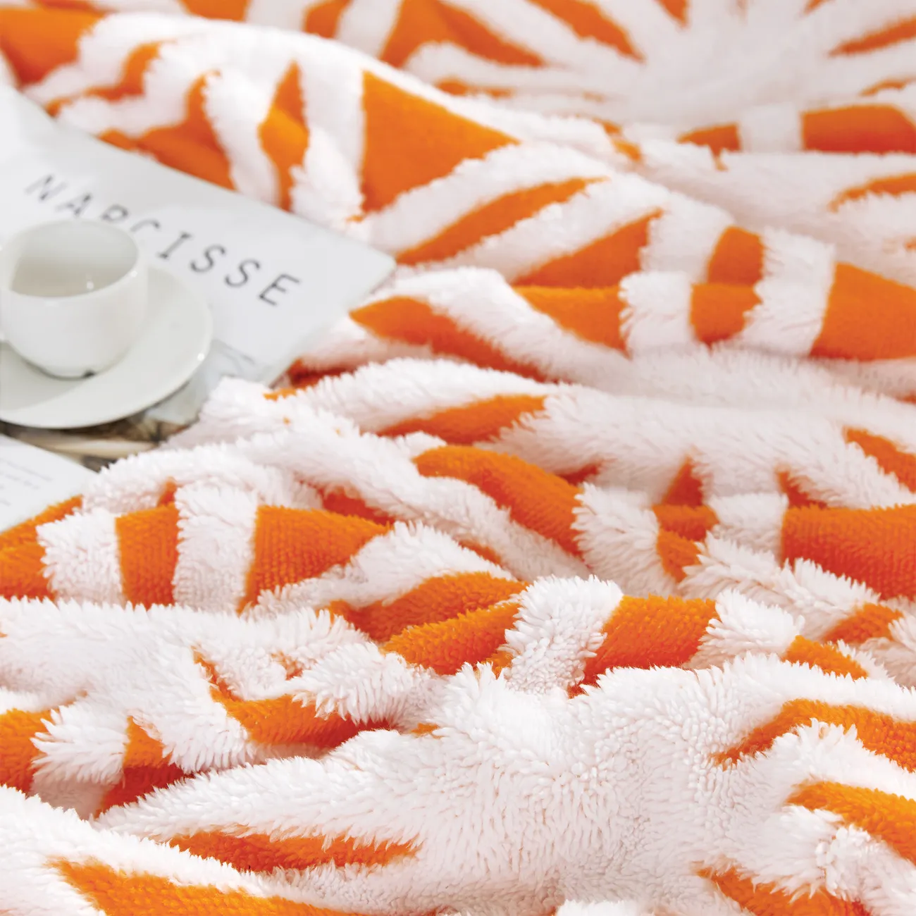 بات بات 3D الأزهار المرجان الصوف شيربا بطانية البرتقالي big image 1