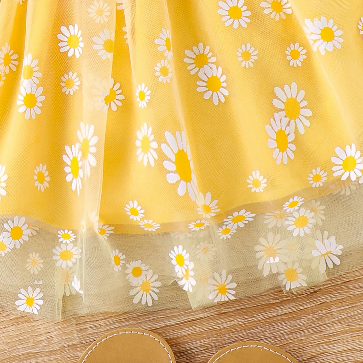 2 Stück Kleinkinder Mädchen Faltenbesatz Süß Kleine Gänseblümchen Kostümrock gelb big image 1