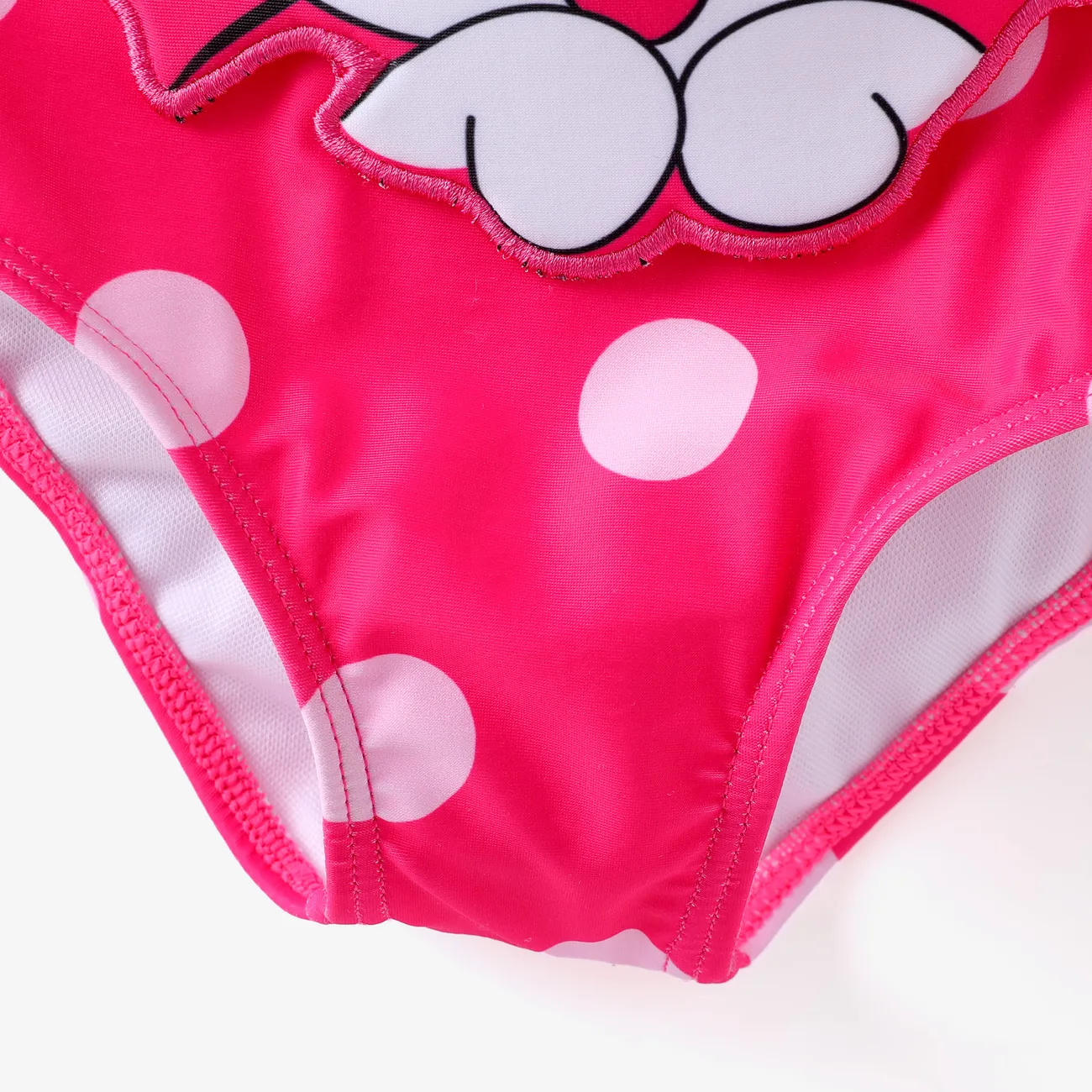 Toddler Girl Cat/Flamingo Applique Polka Dots Print Ruffled One-Piece Swimsuit Pink big image 1