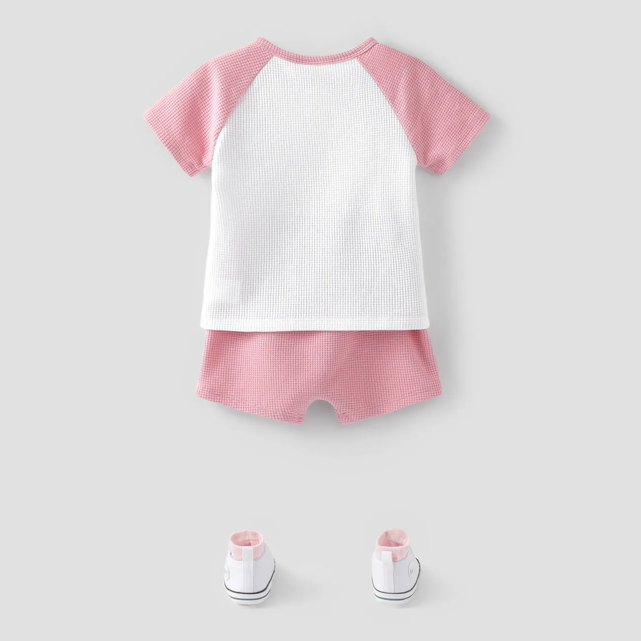 Bebé Niño/Niña 2pcs Conjunto de Camiseta y Pantalones Cortos de Color Sólido  Rosado big image 1