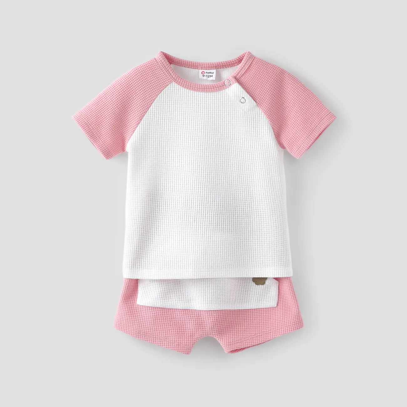Baby Junge/Mädchen 2-teiliges einfarbiges T-Shirt und Shorts-Set  rosa big image 1