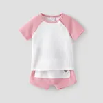 Bebê menino / menina 2pcs camiseta de cor sólida e conjunto de shorts  Rosa