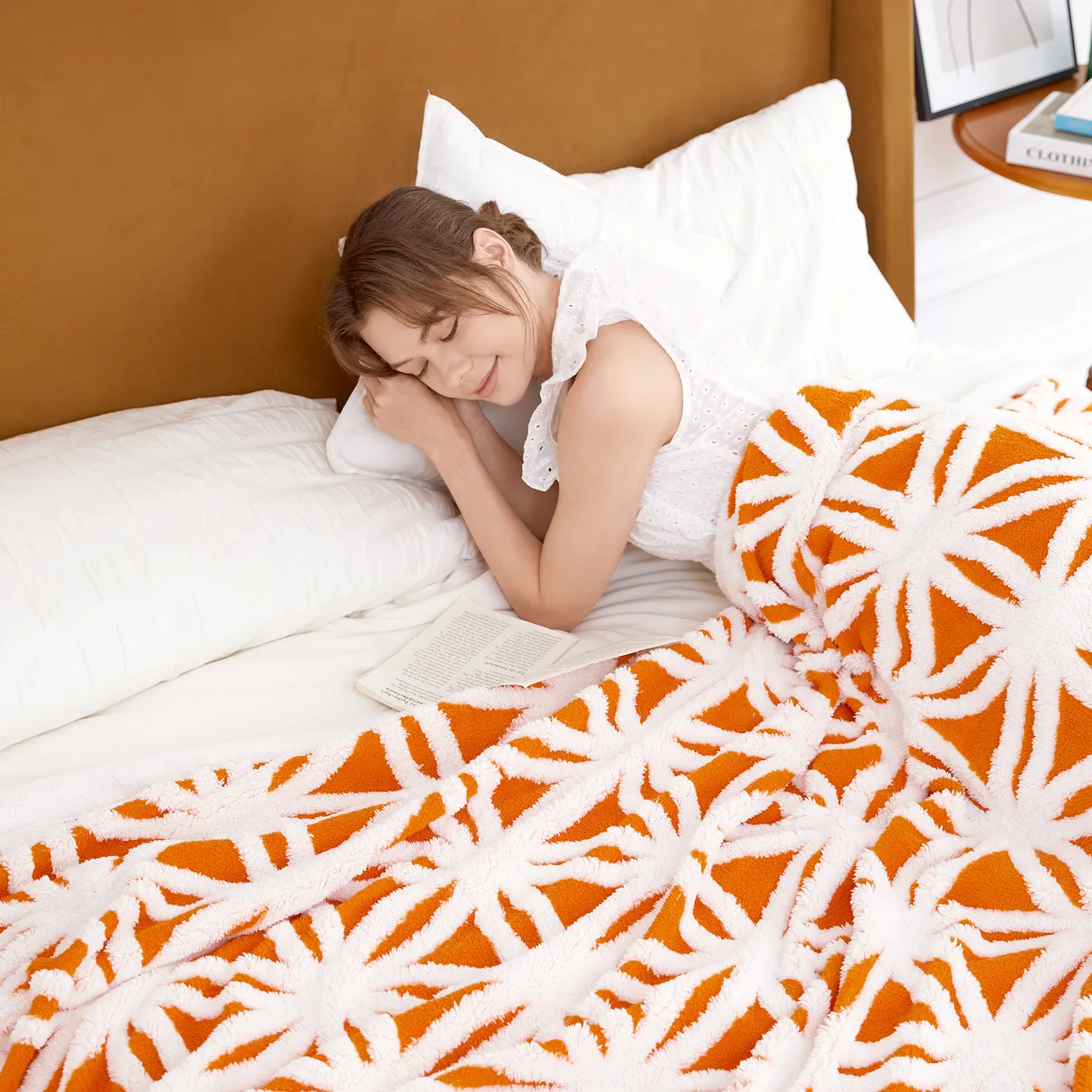 PatPat 3D Floral Coral Fleece Sherpa Blanket Orange color big image 1
