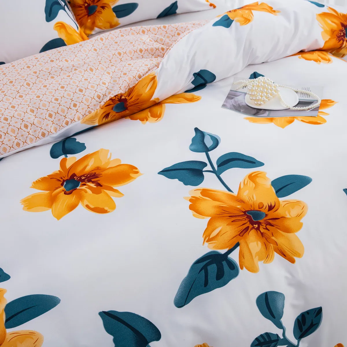 2/3pcs Soft and Comfortable Jacquard Daisy Design Bedding Set,Includes Duvet Cover and Pillowcases Multicolour-1 big image 1