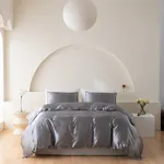 2/3pcs macio e confortável conjunto de cama de cetim de cor sólida, incluindo capa de edredom e fronhas Cinzento