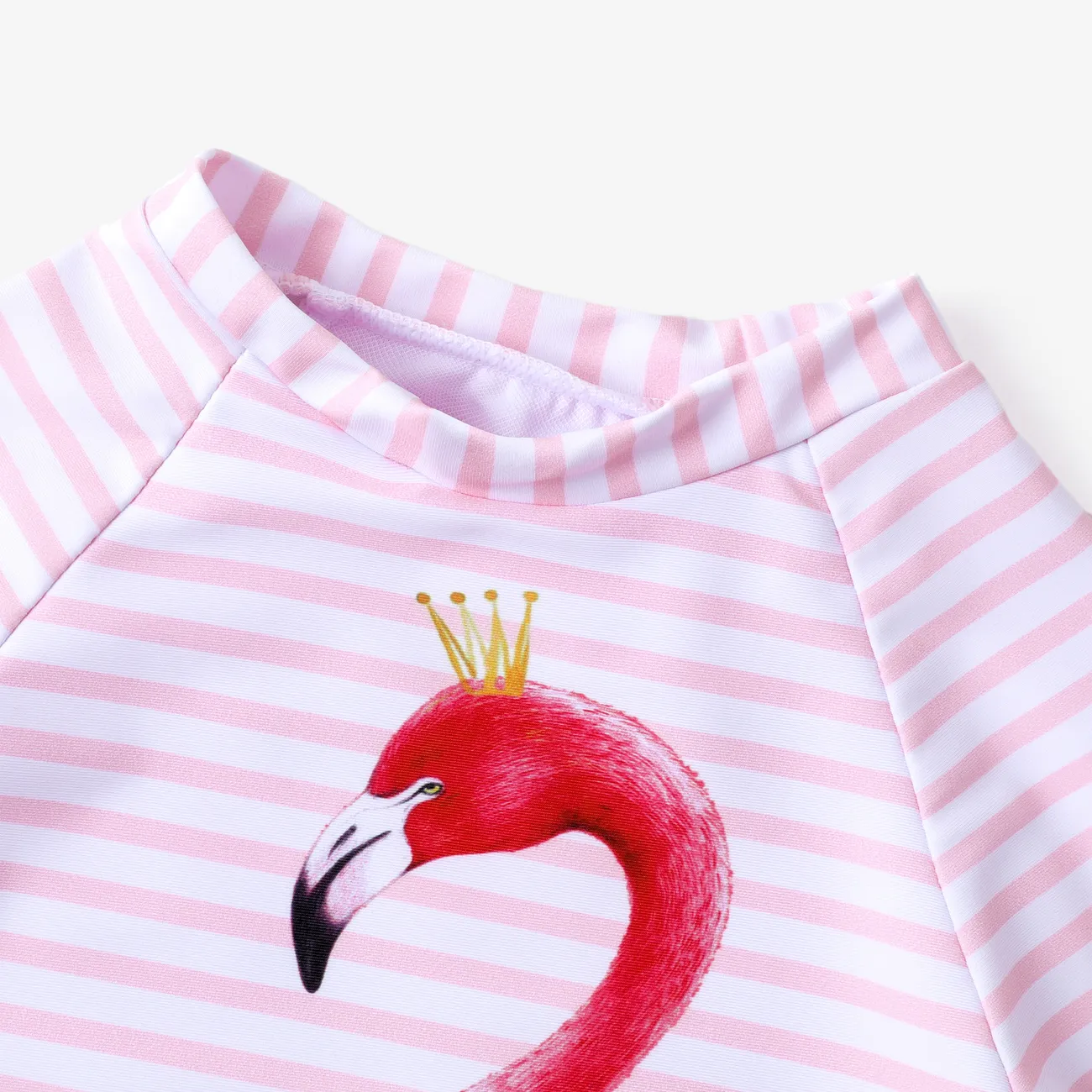 3pcs Toddler Girl Flamingo Pattern Tee and Shorts and Beach Towel Swimsuits Set Pink big image 1