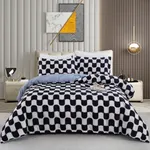 2/3pcs Juego de ropa de cama moderno y minimalista con patrón geométrico de dibujos animados, incluye funda nórdica y fundas de almohada blanco y negro