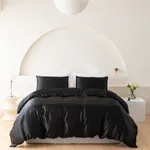 2/3件柔軟舒適的純色缎面床上用品套裝，包括羽絨被套和枕套 黑色