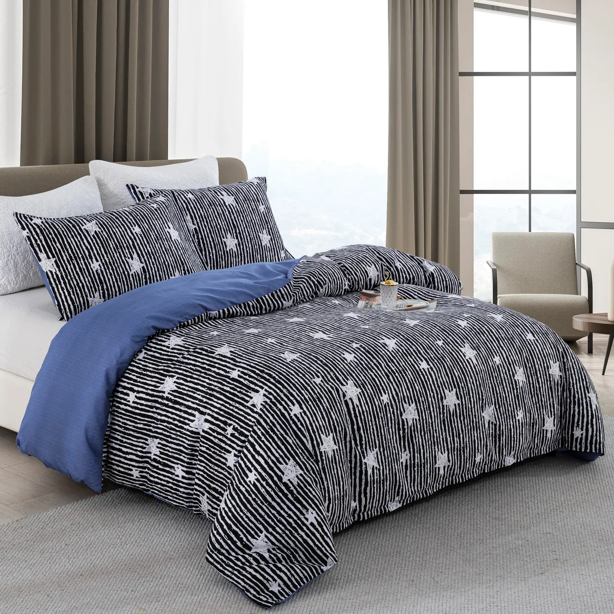 2/3pcs Modern and Minimalist Cartoon Geometric Pattern Bedding Set,Includes Duvet Cover and Pillowcases Grey big image 1
