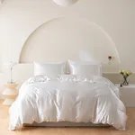 2/3件柔軟舒適的純色缎面床上用品套裝，包括羽絨被套和枕套 白色