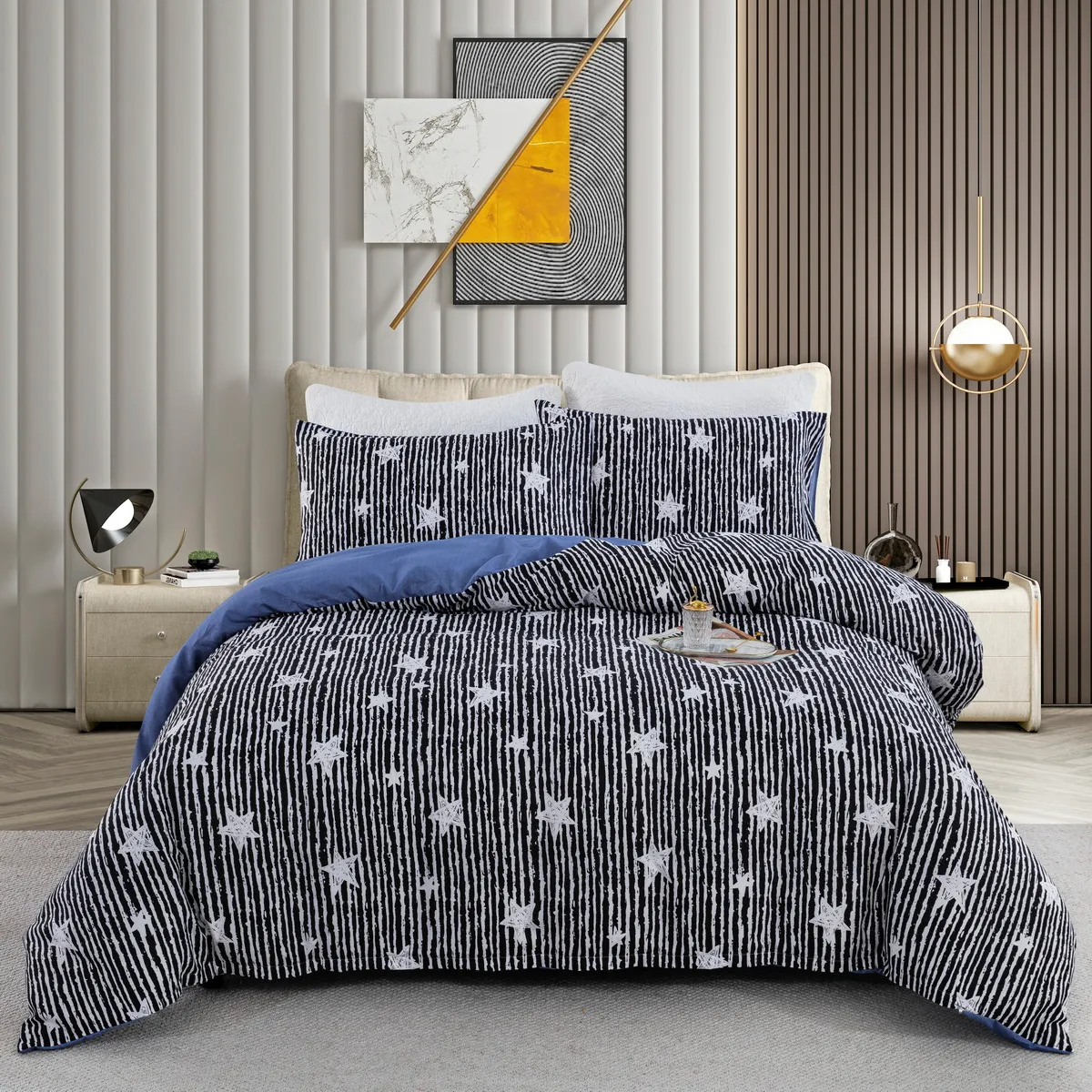 2/3pcs moderno e minimalista desenho animado padrão geométrico jogo de cama, inclui capa de edredom e fronhas Cinzento big image 1