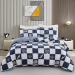 2/3pcs Juego de ropa de cama moderno y minimalista con patrón geométrico de dibujos animados, incluye funda nórdica y fundas de almohada azul blanco