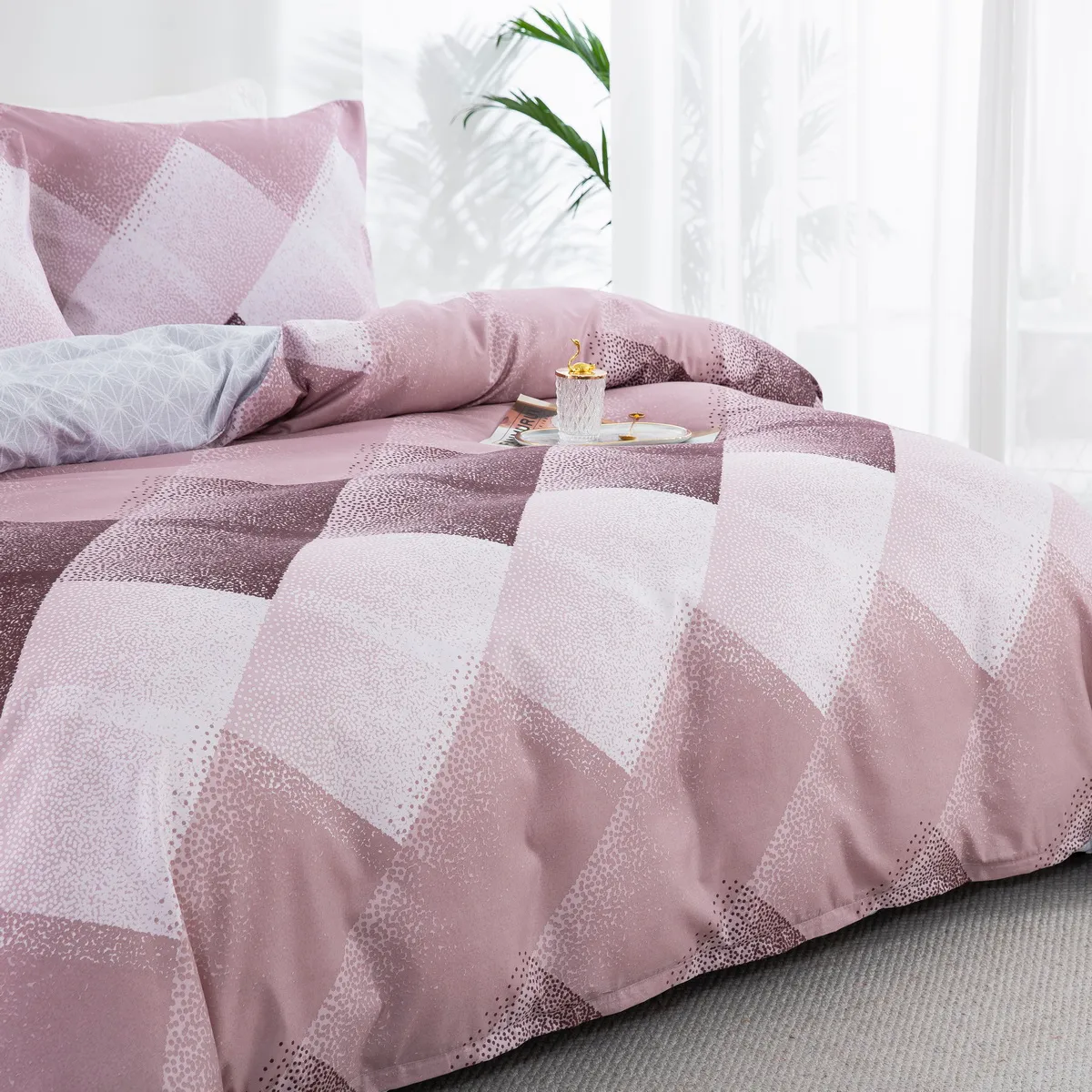 2/3 piezas de ropa de cama con patrón a cuadros cómodo y suave tartán big image 1