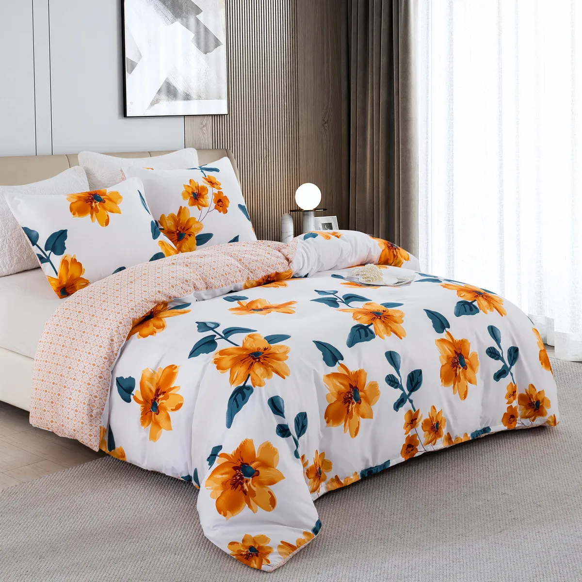 2/3pcs macio e confortável Jacquard Daisy design jogo de cama, inclui capa de edredão e fronhas multicor big image 1