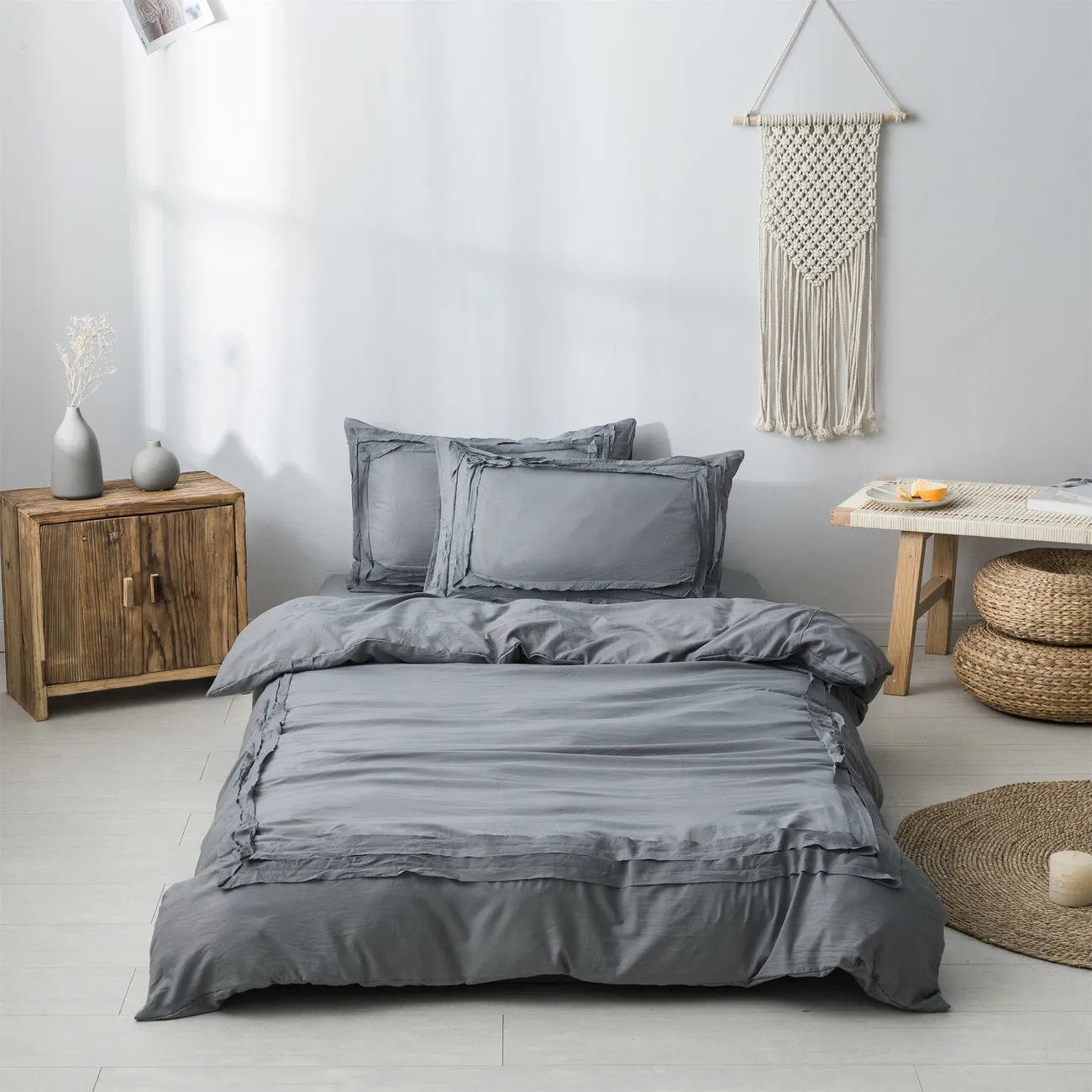 2/3-teiliges Bettwäsche-Set im einfachen und minimalistischen Stil, einschließlich Kissenbezüge und Bettbezug grau big image 1