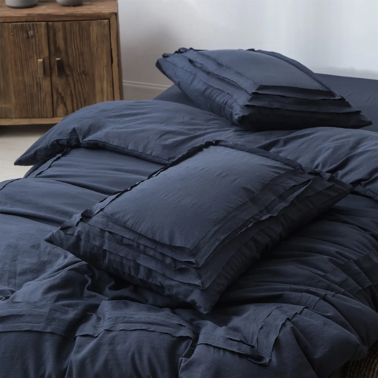 Juego de ropa de cama de estilo simple y minimalista de 2/3 piezas, que incluye fundas de almohada y funda nórdica Azul oscuro big image 1