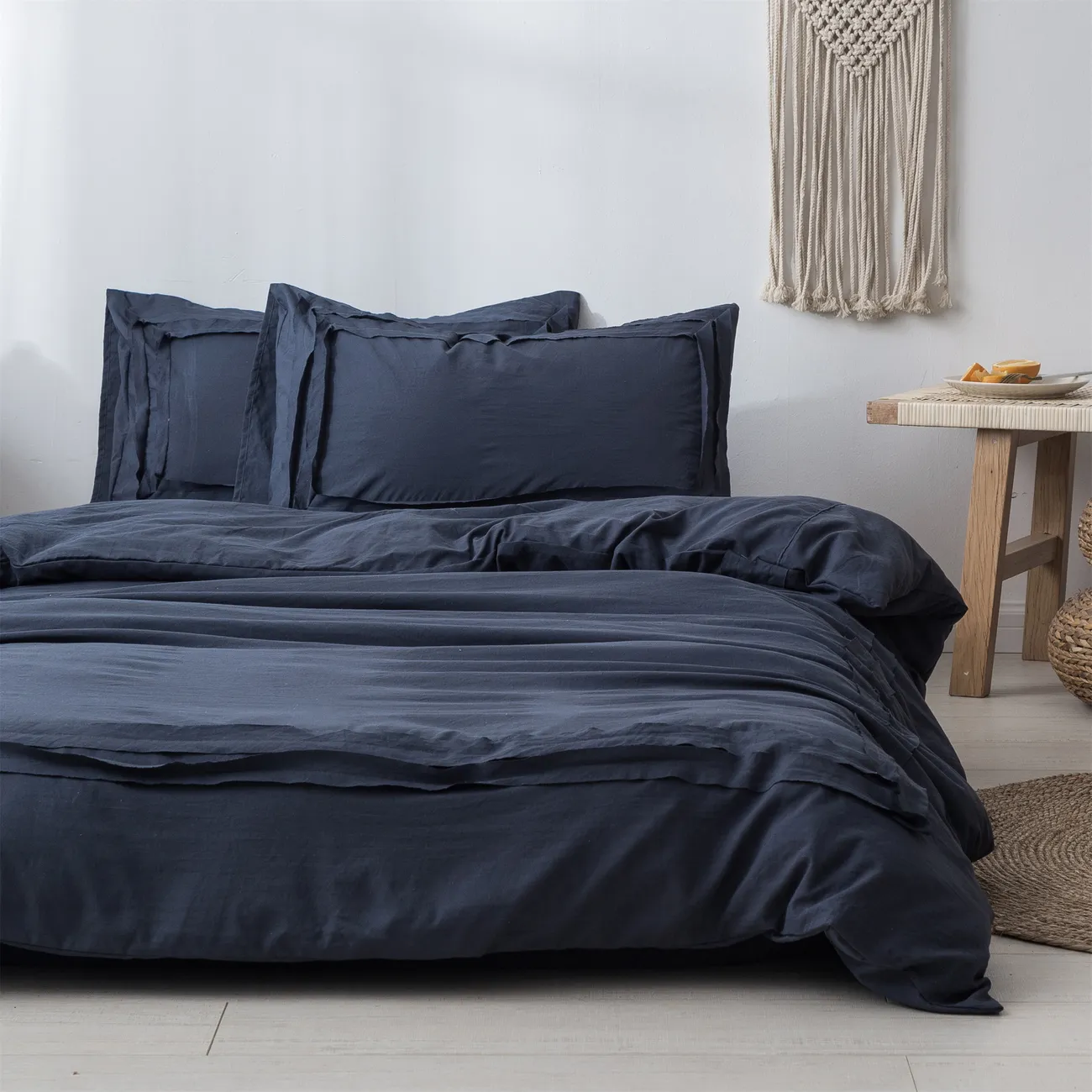 2/3件簡約風格的床上用品套裝，包括枕套和羽絨被套 藏青 big image 1