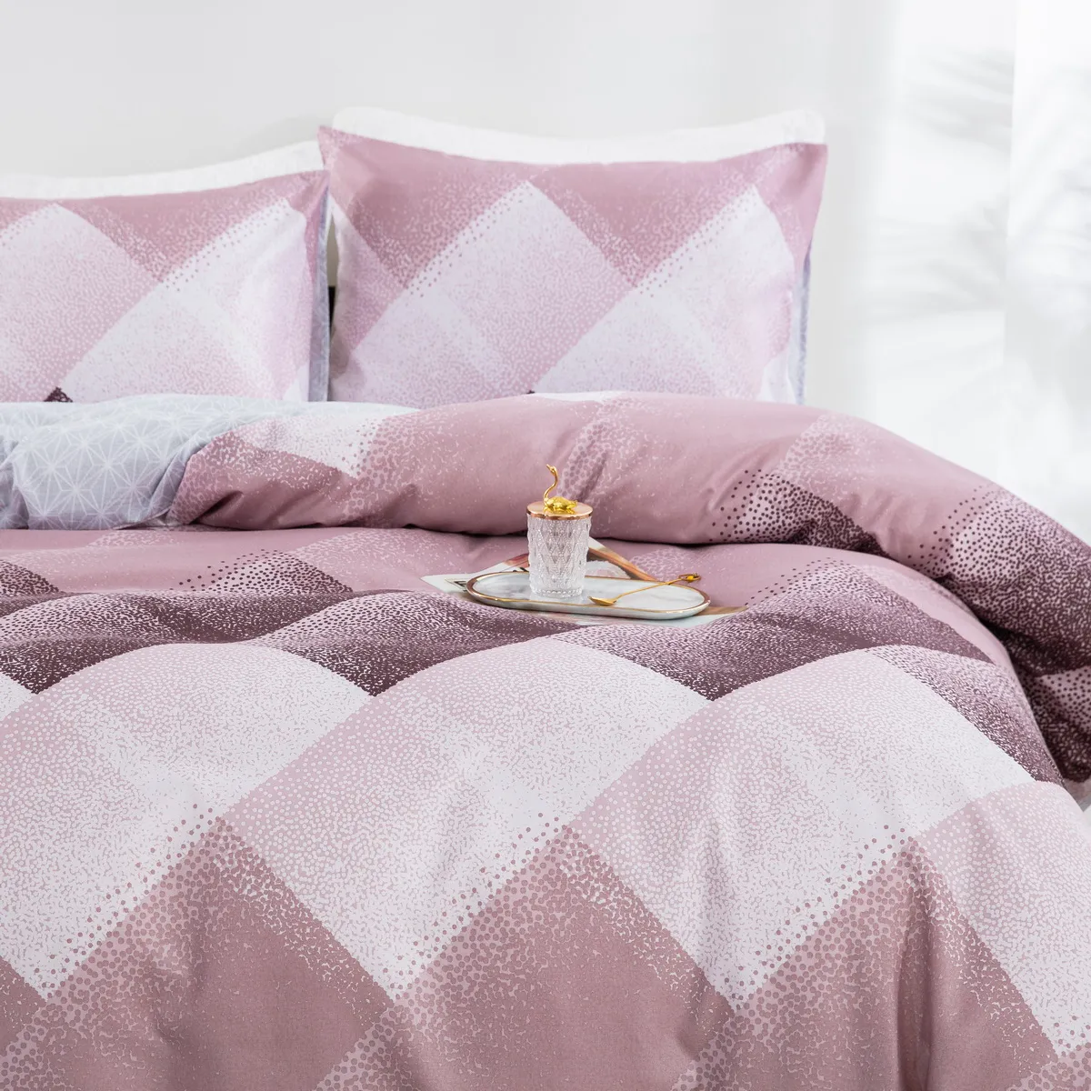 2/3pcs confortável e macio quadriculado padrão de cama xadrez big image 1