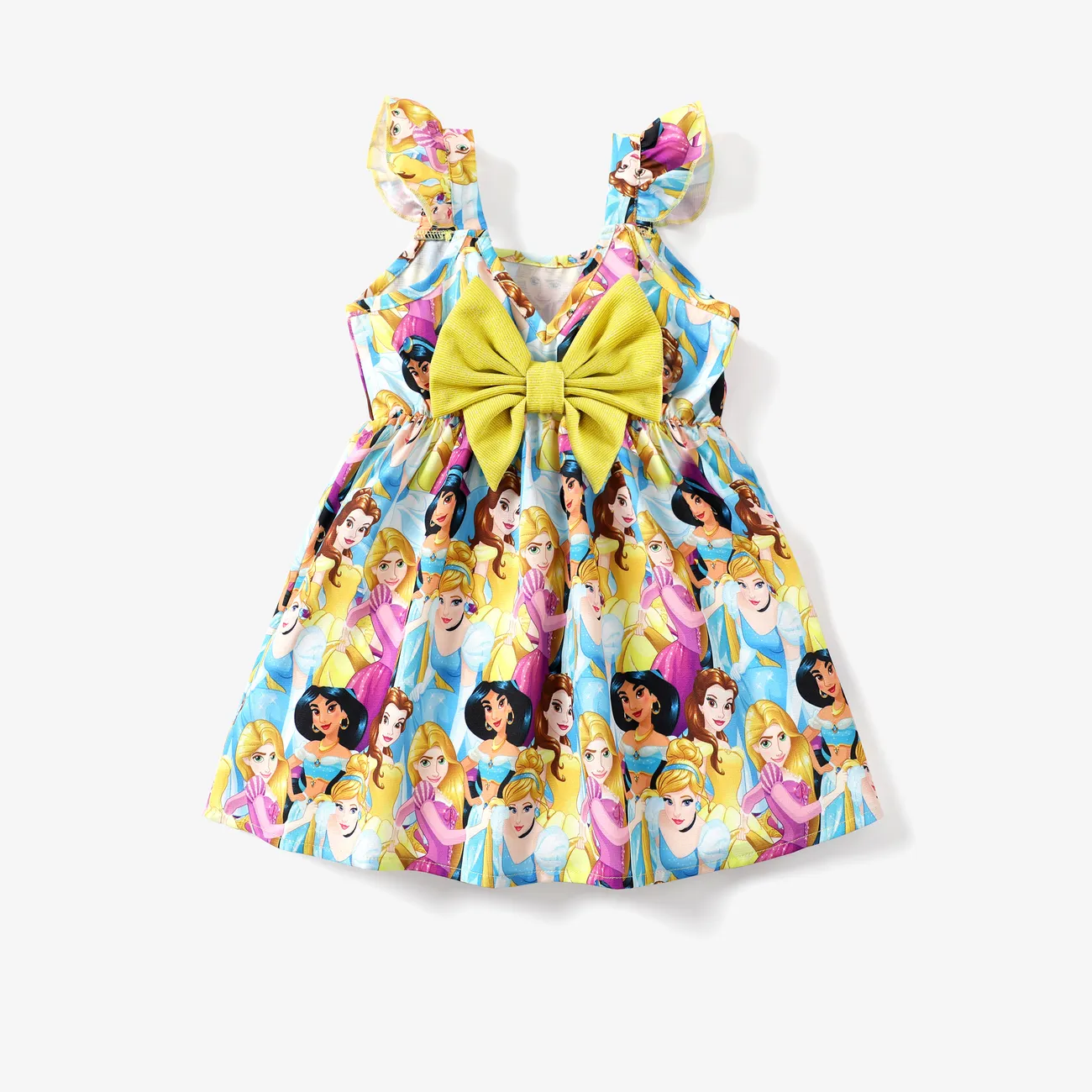 Disney Princess 1pc Toddler Girls All Princess Character Print Ruffled-Sleeve with Bowknot Dress

 Multi-color big image 1