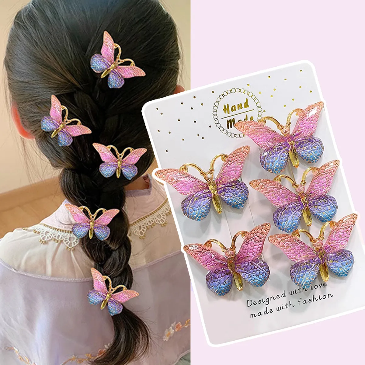 5-pack Toddler/kids Girl Fresh and Sweet 3D Butterfly Hair Clips Purple big image 1