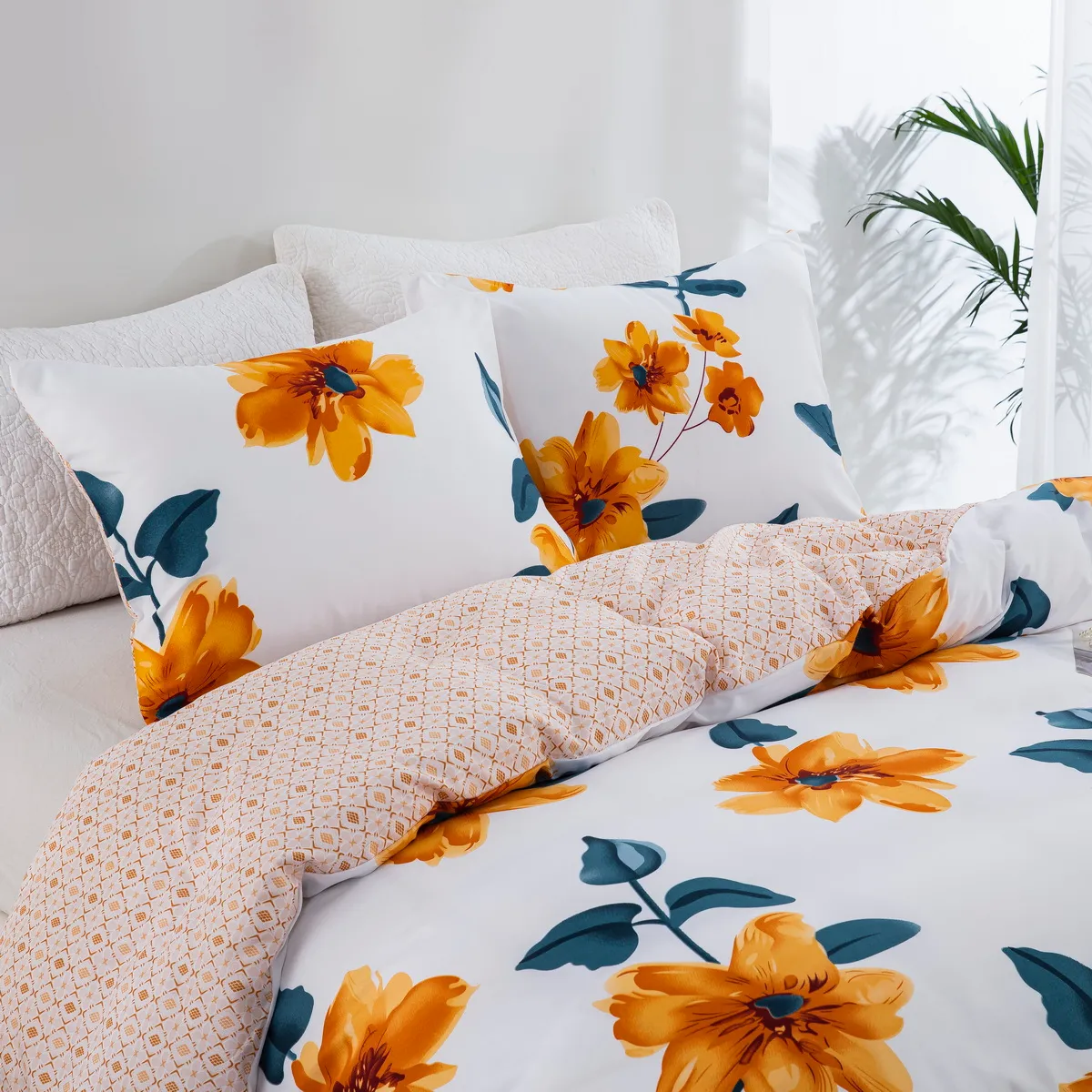2/3 Stück weiches und bequemes Jacquard-Gänseblümchen-Design-Bettwäsche-Set, einschließlich Bettbezug und Kissenbezüge Mehrfarben big image 1