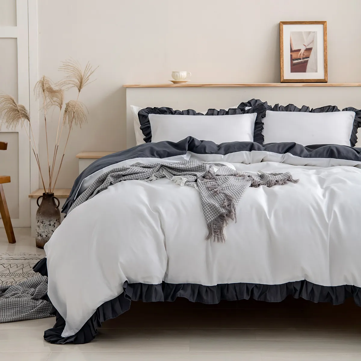 2/3pcs Soft and Comfortable Solid Color Bedding Set,including Duvet Cover and Pillowcases WARMGREY big image 1
