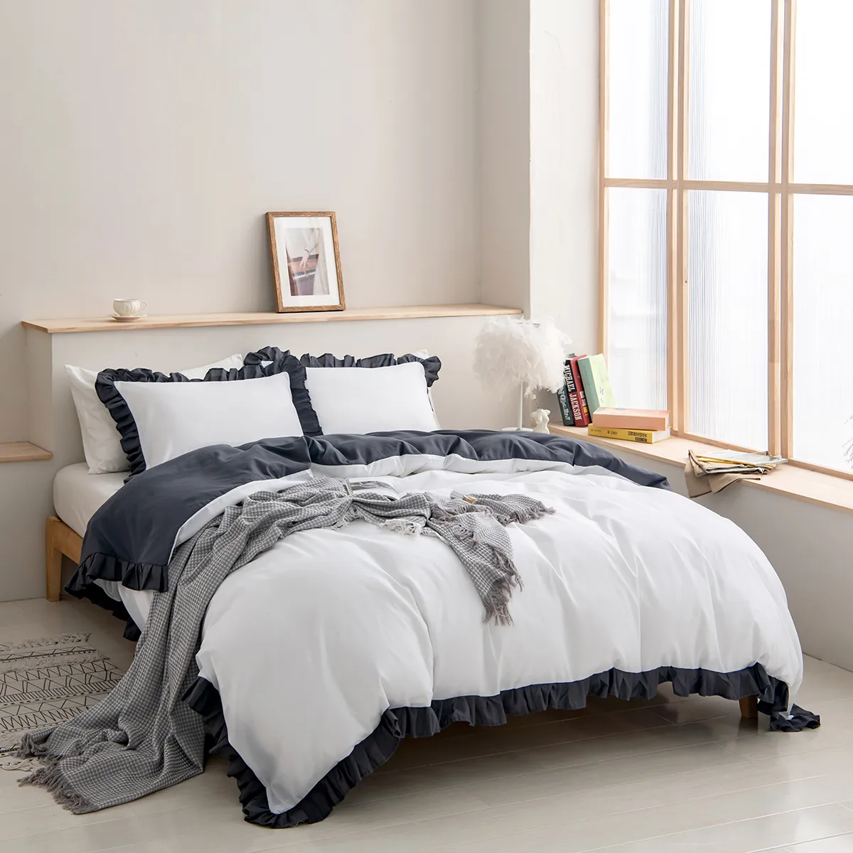 2/3pcs weiches und bequemes einfarbiges Bettwäsche-Set, einschließlich Bettbezug und Kissenbezüge warmes Grau big image 1