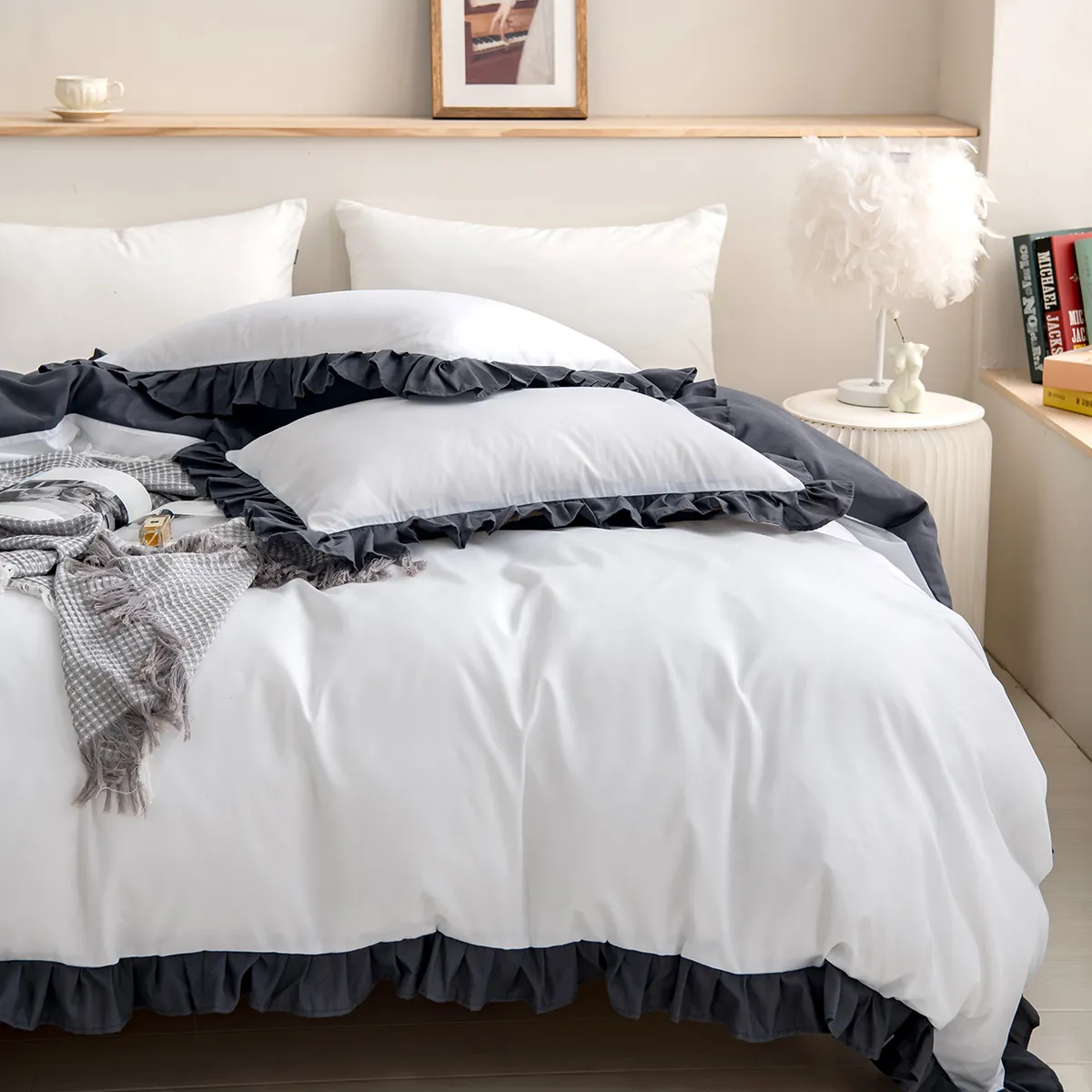 2/3pcs Soft and Comfortable Solid Color Bedding Set,including Duvet Cover and Pillowcases WARMGREY big image 1