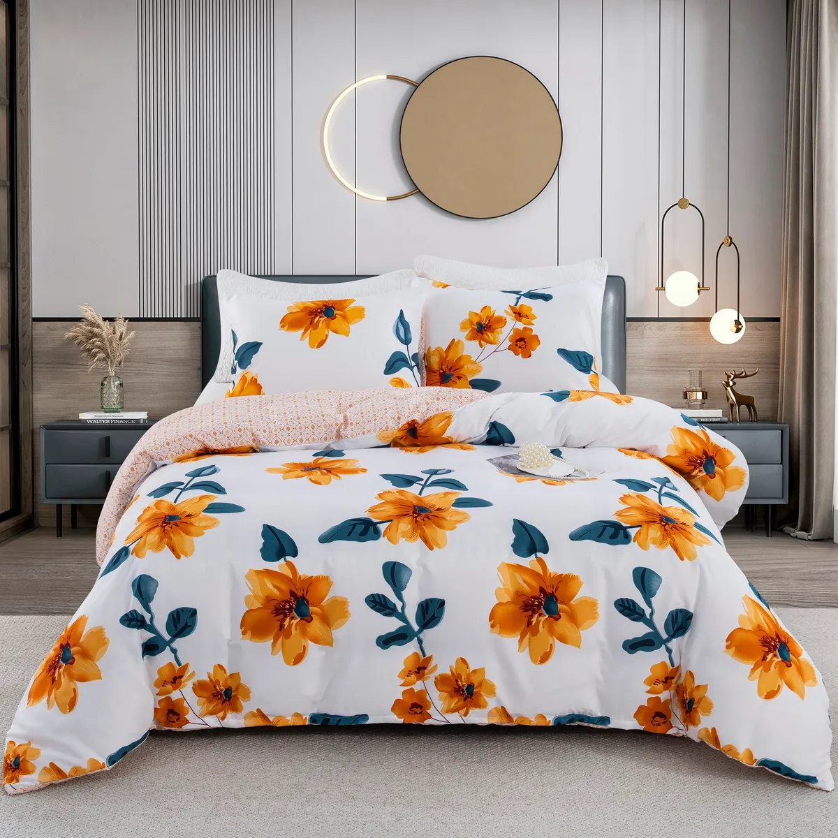 2/3件柔軟舒適的提花雛菊設計床上用品套裝，包括羽絨被套和枕套 花色 big image 1