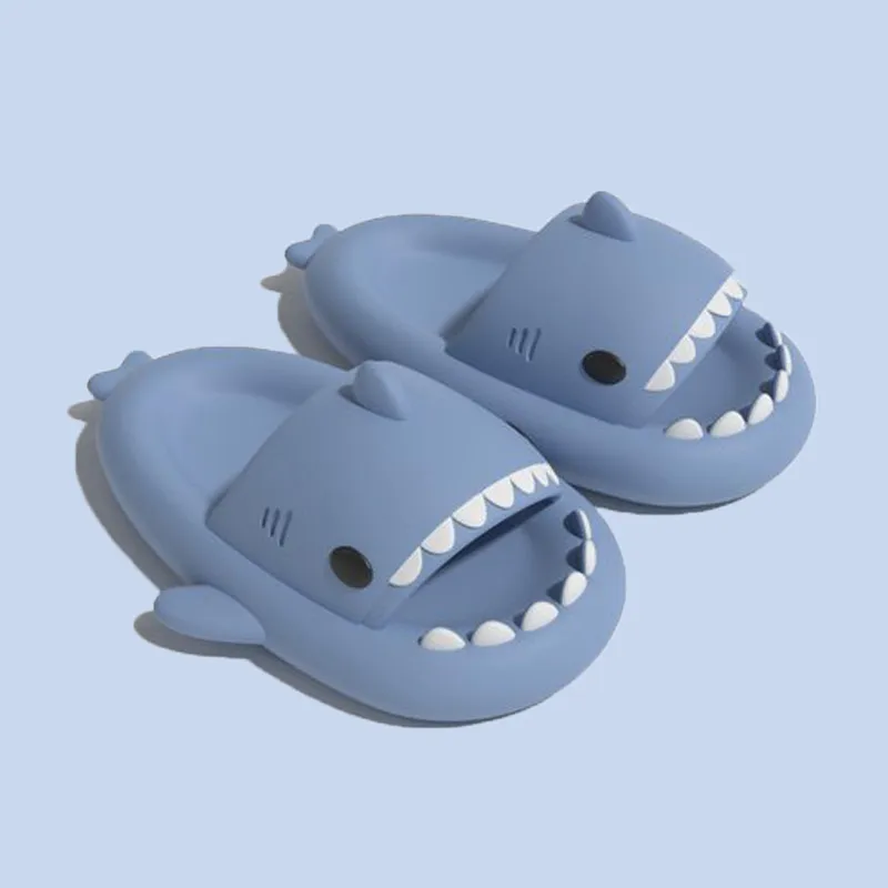 Toddler/Kids Unisex Solid Color Shark Shaped Slippers Bluish Grey big image 1