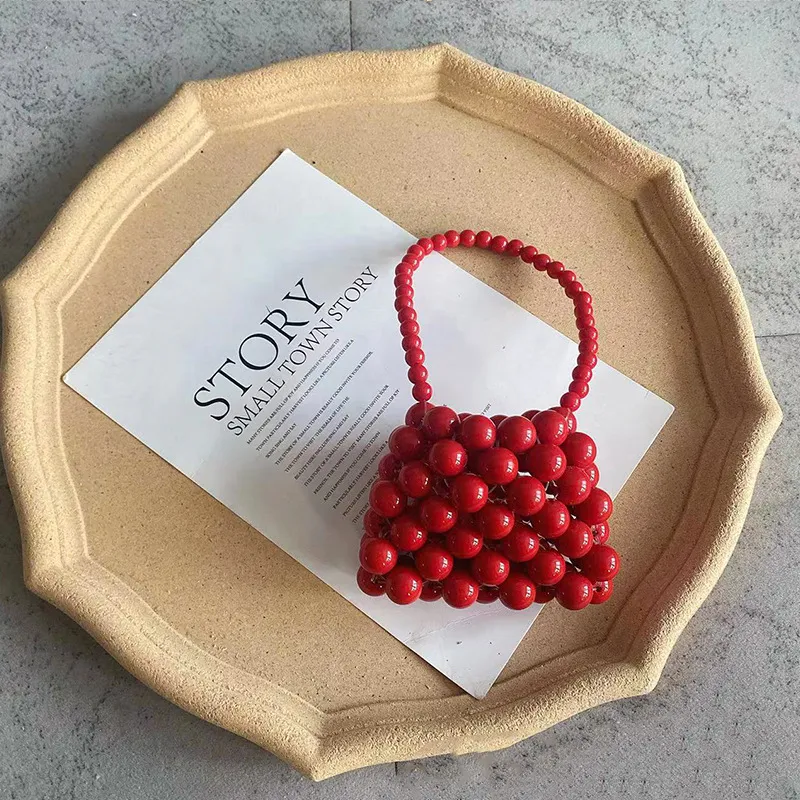 Sac à main perlé coloré fille enfant en bas âge avec poignée Rouge