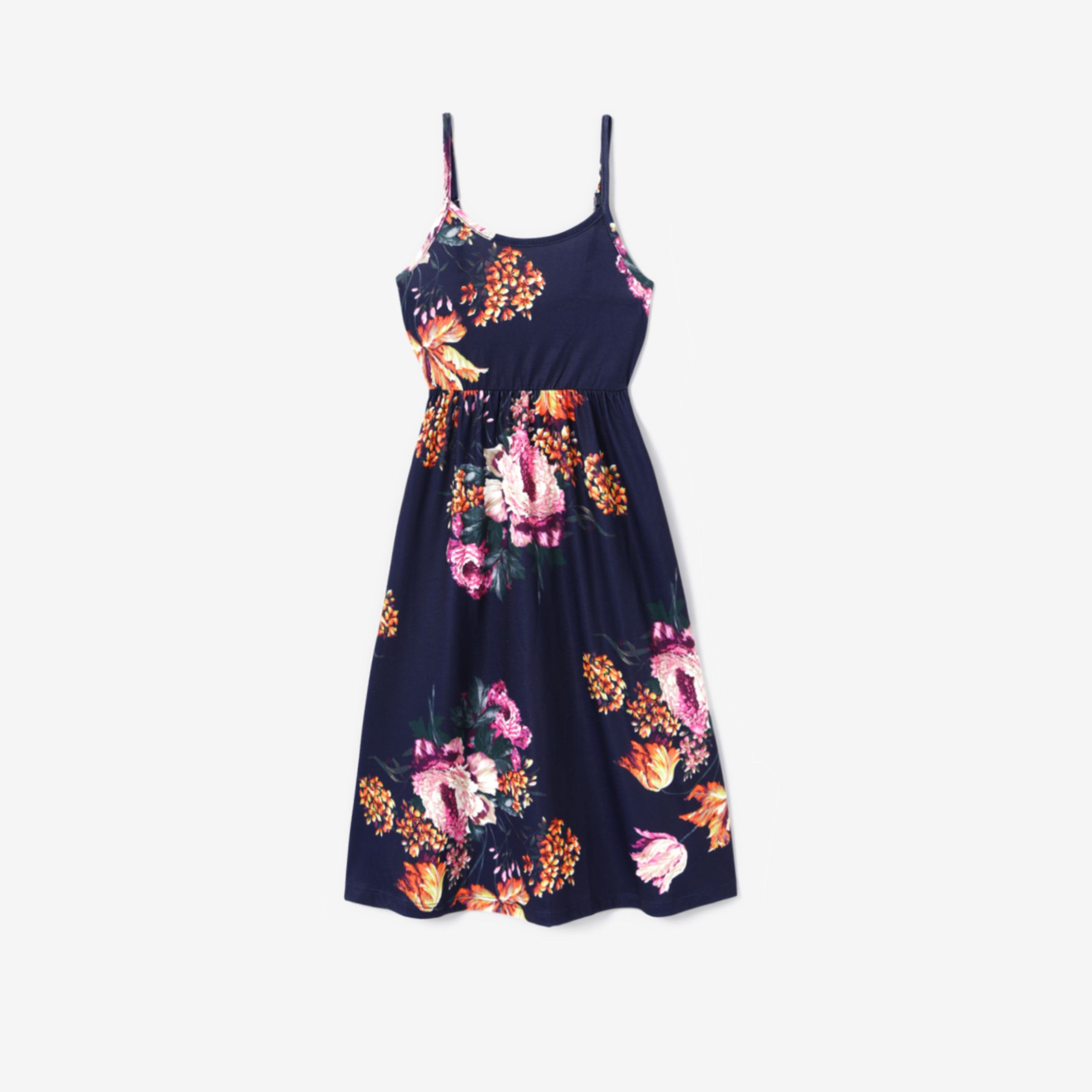 

Mommy and Me Large Floral Elastic Waist Maxi Strap Dresses