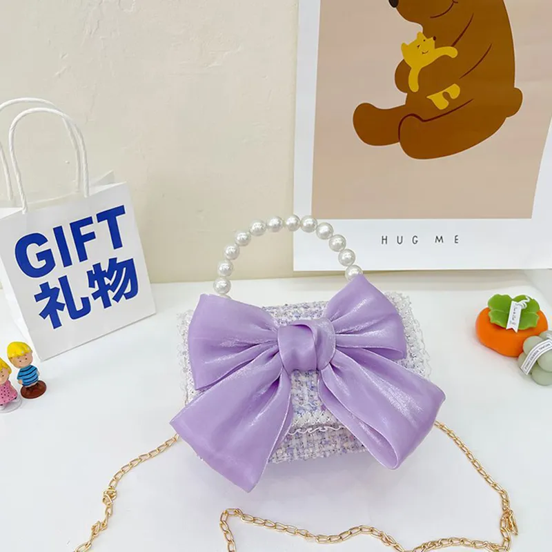 Sac à bandoulière pour enfants de style Little Chanel avec noeud papillon Violet big image 1