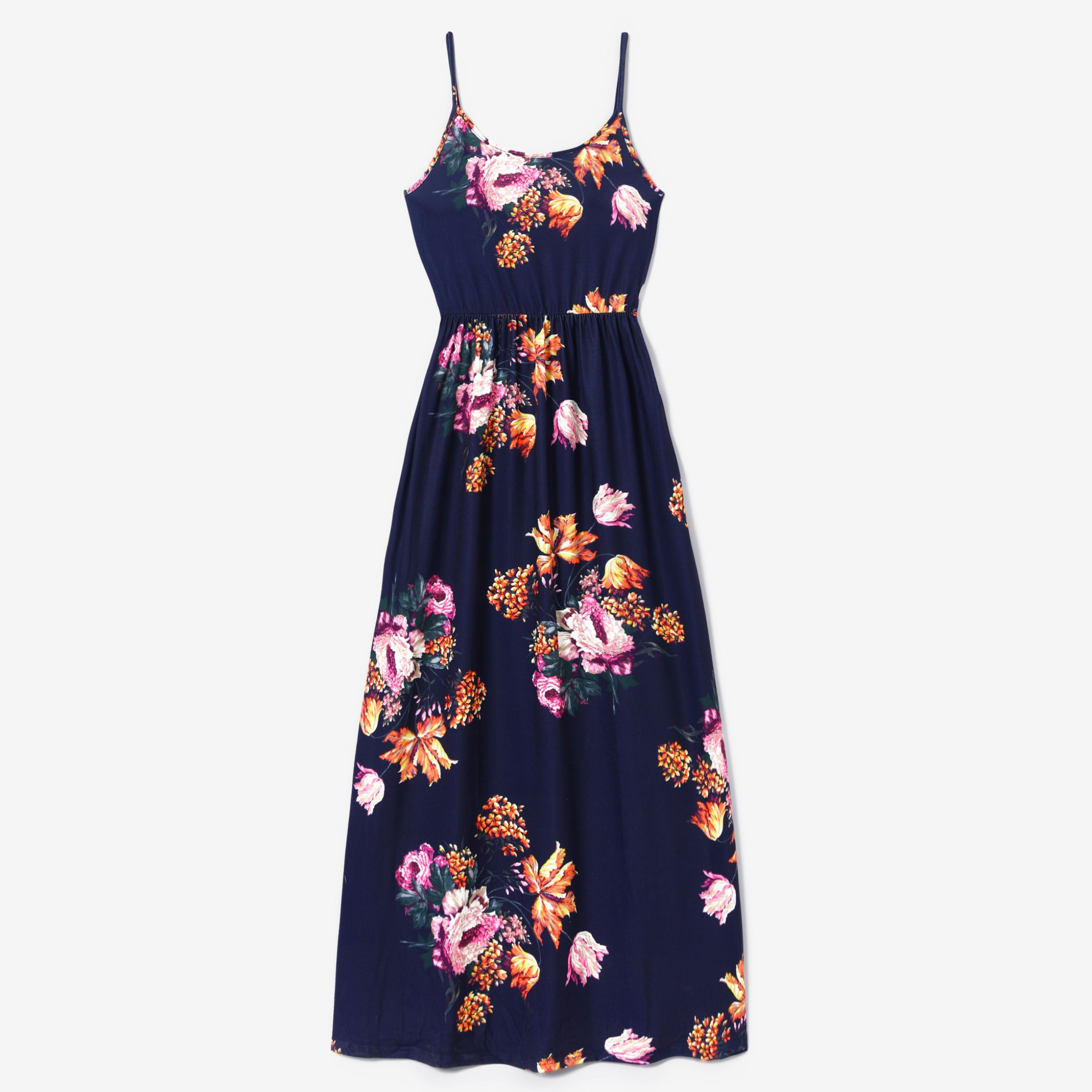 

Mommy and Me Large Floral Elastic Waist Maxi Strap Dresses