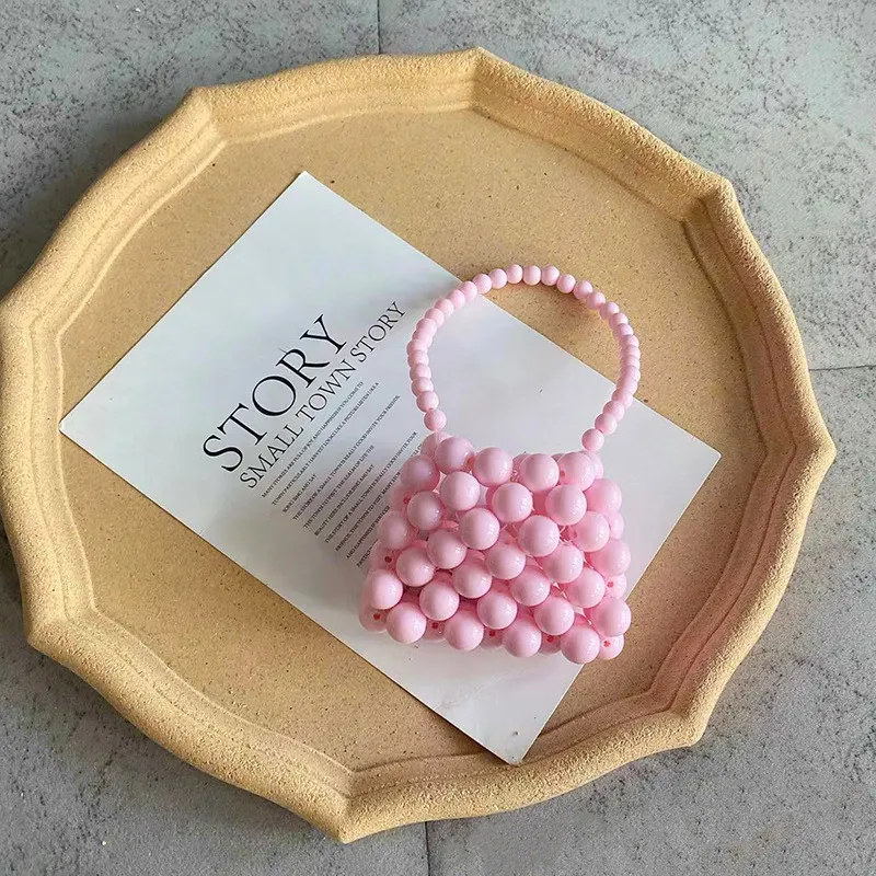 Kleinkindmädchen Bunte Perlenhandtasche mit Griff rosa big image 1