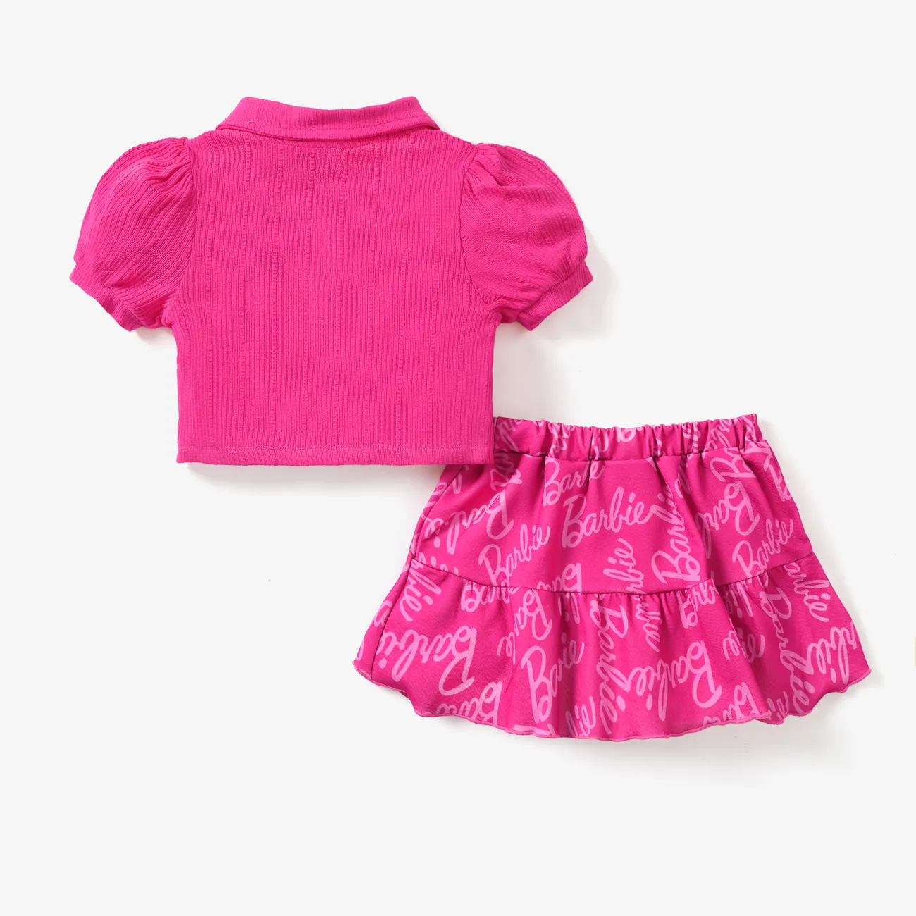 Barbie 2pcs Toddler/Kids Girls Alphabet Print Puff Sleeves Top with Allover Logo Print Skirt Set

  Roseo big image 1