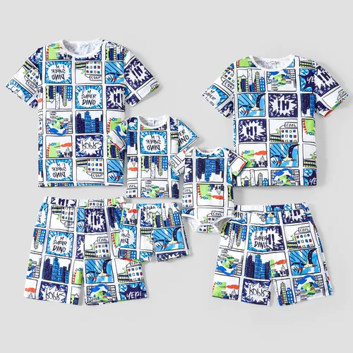 Family Matching Sets Comic Dinosaurs Pajamas with Pockets (Flame Resistant)