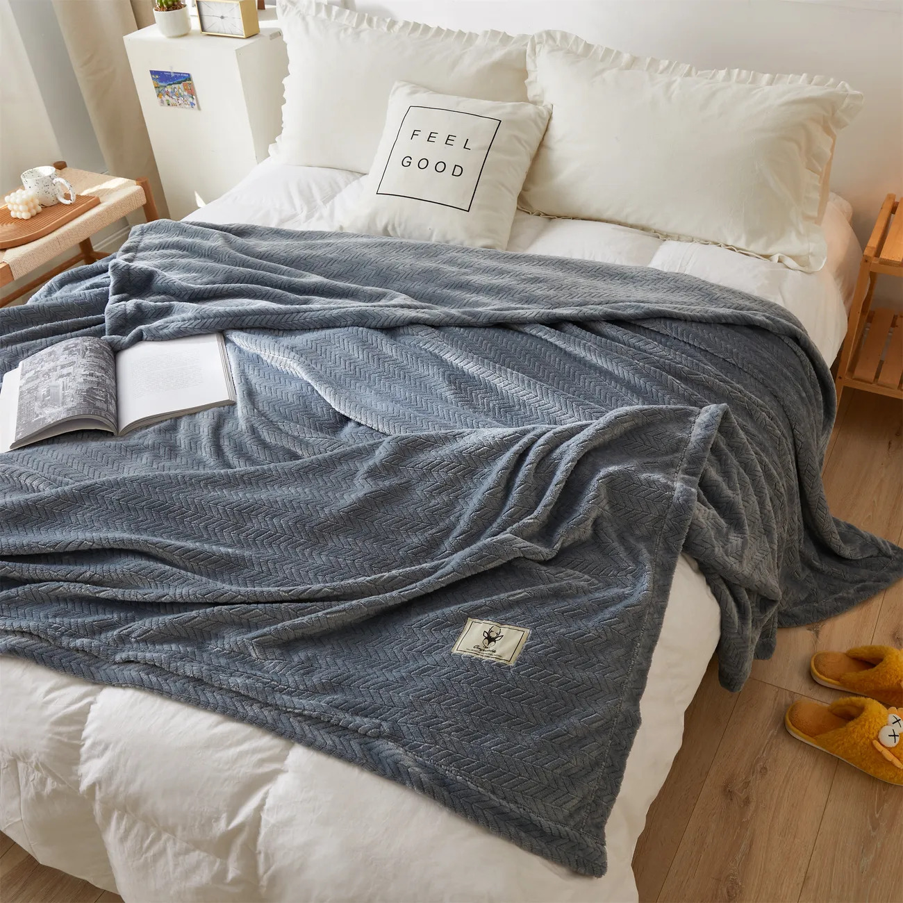 純色現代簡約風格毯子 - 150cm x 200cm 尺寸，溫暖、舒適、親膚 藍灰色 big image 1