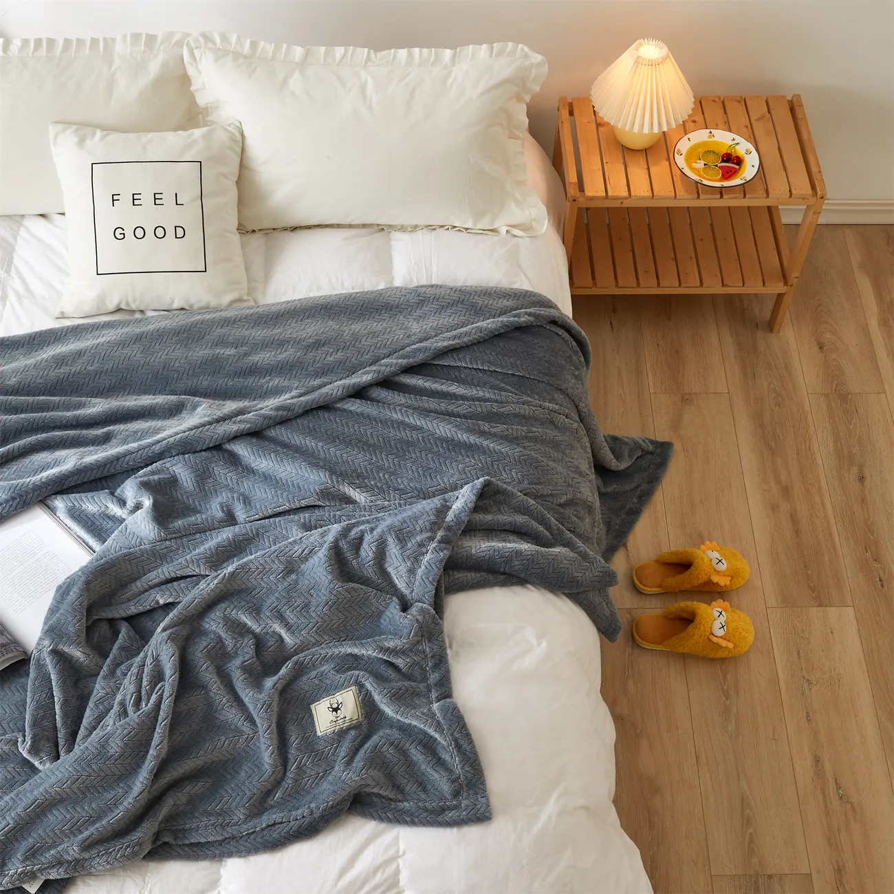 純色現代簡約風格毯子 - 150cm x 200cm 尺寸，溫暖、舒適、親膚 藍灰色 big image 1