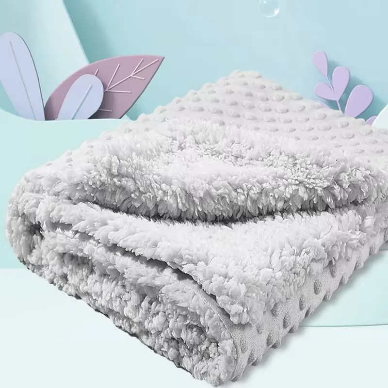 Baby Lamb Cashmere Double-Layer Blanket with 3D Polka Dot Design for Comfortable and Peaceful Sleep Grey big image 1