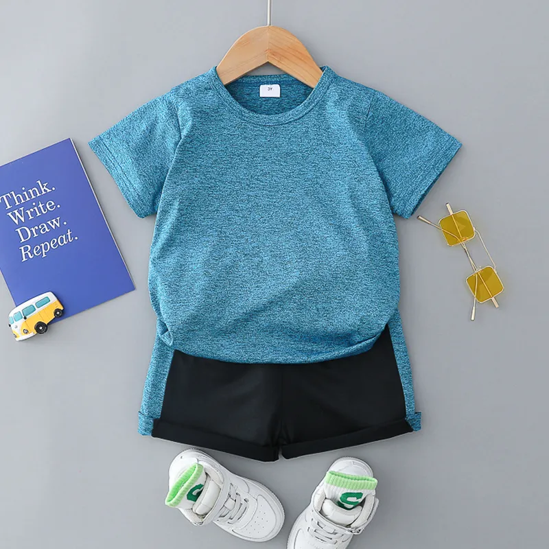 2pc Toddler Boys' Summer Quick-dry Sporty Top and Pants Set Turquoise big image 1